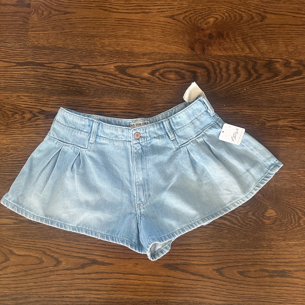 Free People Blue Jean Shorts Light-Wash Relaxed Fit